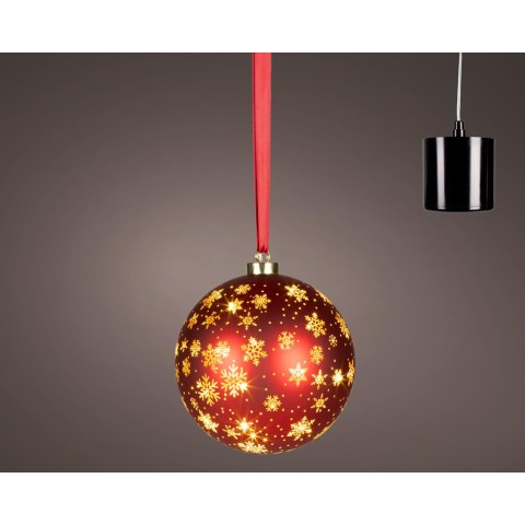 SFERA LED VETRO ROSSO FIOCCO NEVE D.19